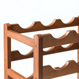 NNEDSZ Bamboo Wine Rack Free Standing 15 Bottles with 6 Glasses Holder Storage in Brown