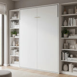 Queen Wall Bed in White – Space Saving Murphy Bed Kit with Silver Door Handle