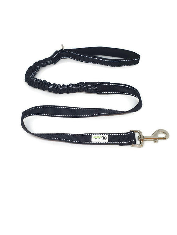 NNEDSZ Bungee Dog Lead Nylon w/Reflective Stitching - Moondidley Pets Black