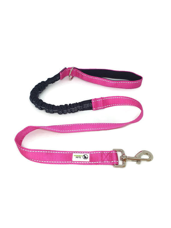 NNEDSZ Bungee Dog Lead Nylon w/Reflective Stitching- Moondidley Pets Pink