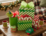 bulk 48 Xlarge Red & Green Dots Stripes Gift Bag Assorted 42cm