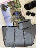 NNEDSZ Neoprene Bag - Vegan Tote - 2 Piece Set - Charcoal