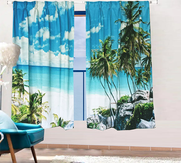 NNEDSZ Sea View 3D Printing Blockout Curtains 2x128x160cm PINCH PLEAT Fabric Seascape