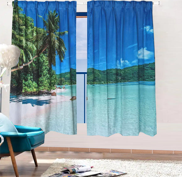 NNEDSZ Sea View 3D Printing Blockout Curtains 2x127x160cm PINCH PLEAT Fabric Seascape