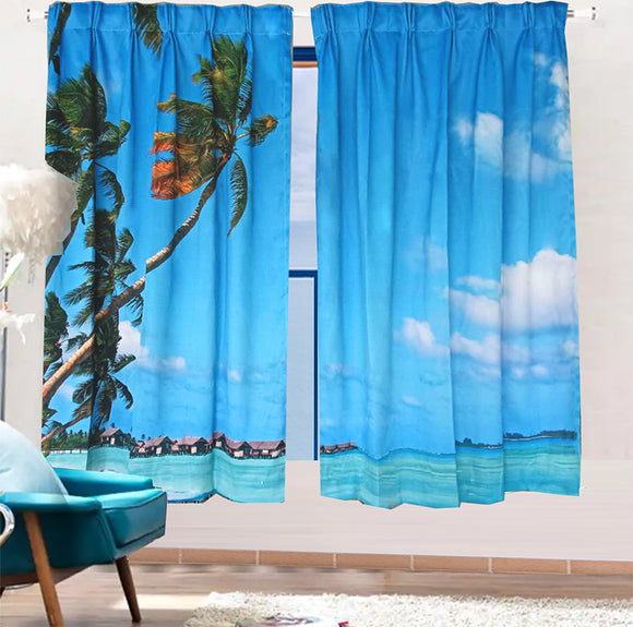 NNEDSZ Sea View 3D Printing Blockout Curtains 2x130x160cm PINCH PLEAT Fabric Seascape