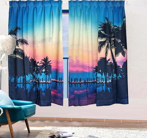 NNEDSZ Sea View 3D Printing Blockout Curtains 2x131x160cm PINCH PLEAT Fabric Seascape