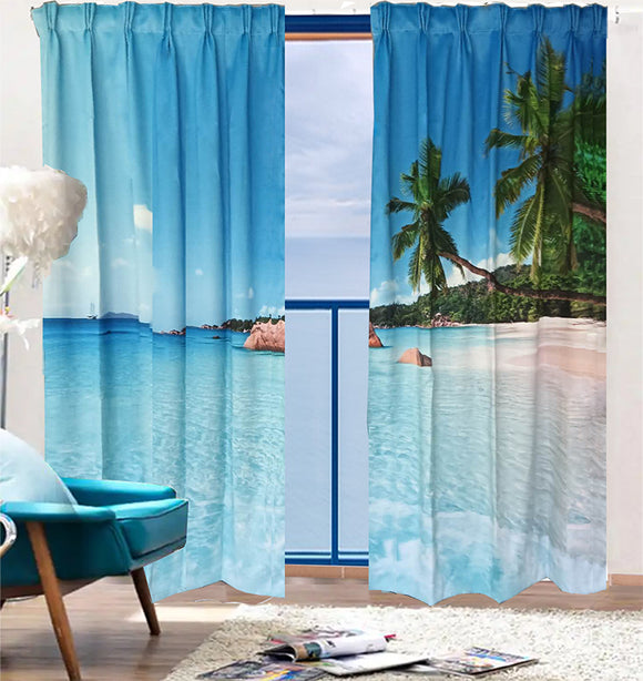NNEDSZ Sea View 3D Printing Blockout Curtains 260x213cm PINCH PLEAT Fabric Seascape