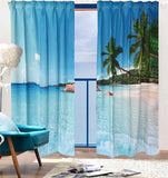 NNEDSZ Sea View 3D Printing Blockout Curtains 260x213cm PINCH PLEAT Fabric Seascape