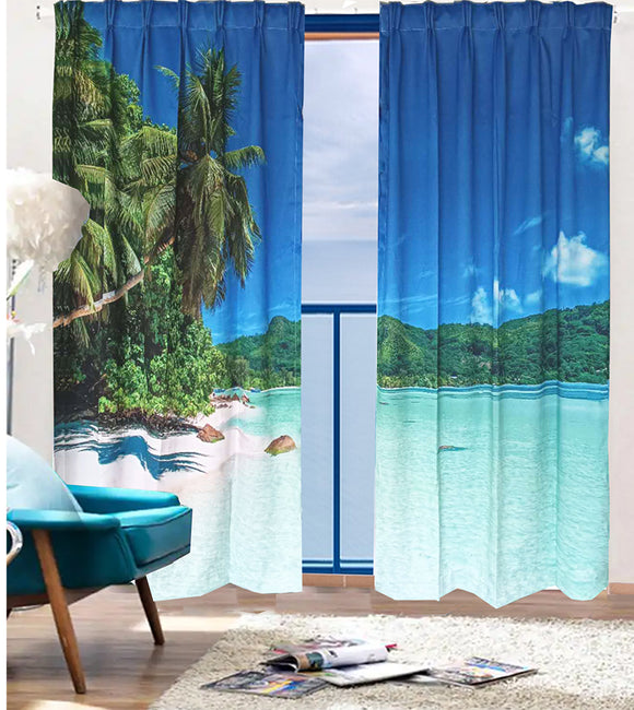 NNEDSZ Sea View 3D Printing Blockout Curtains 260x213cm PINCH PLEAT Fabric Seascape