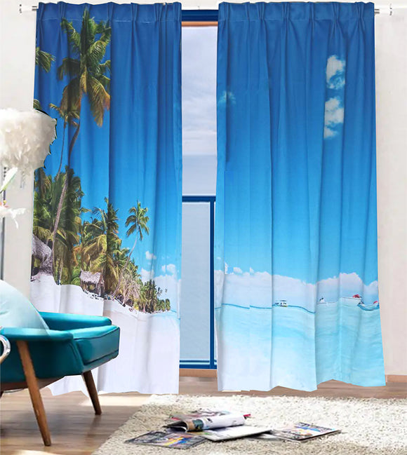 NNEDSZ Sea View 3D Printing Blockout Curtains 260x213cm PINCH PLEAT Fabric Seascape