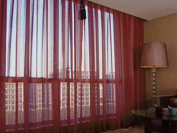 NNEDSZ 2 Sheer Voile Curtains 544cm wide 230cm long + 30 Pinch Pleat Hooks Wine Red New