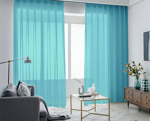 NNEDSZ 2 Sheer Voile Curtains 544cm x 230cm Drop+Hooks Pinch Pleat  + Hooks, Lake Blue