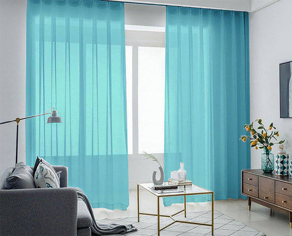 NNEDSZ 2 Sheer Voile Curtains 544cm x 230cm Drop+Hooks Pinch Pleat  + Hooks, Lake Blue