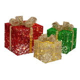 NNEDSZ LED Jumbo Presents 3-Piece Glitter/Gold Bow Twinkle