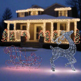 NNEDSZ Solar LED Acrylic Sleigh with Reindeer White