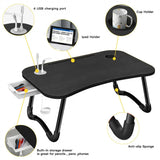 NNEDSZ NNECN Laptop Desk Bed Table Tray Folding Breakfast Table Portable Lap Standing Desk Notebook Stand Reading Holder for Bed/Sofa Large Lap Desk with USB-Charger and Cup-Holder