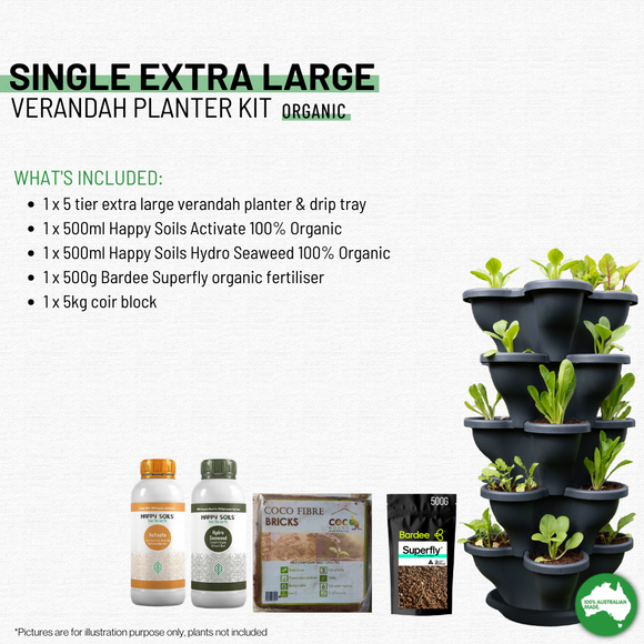 NNEDSZ Single 5 Tier Extra Large Verandah Planter Garden Kit (Inc Coir, A & B Nutrient and Bardee Superfly Organic Booster) - Stone White
