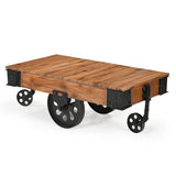 NNEDSZ OLD RAILWAY SLEEPER INDUSTRIAL CART COFFEE TABLE