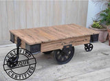NNEDSZ OLD RAILWAY SLEEPER INDUSTRIAL CART COFFEE TABLE