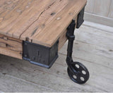 NNEDSZ OLD RAILWAY SLEEPER INDUSTRIAL CART COFFEE TABLE