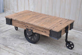 NNEDSZ OLD RAILWAY SLEEPER INDUSTRIAL CART COFFEE TABLE