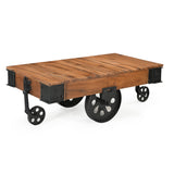 NNEDSZ OLD RAILWAY SLEEPER INDUSTRIAL CART COFFEE TABLE