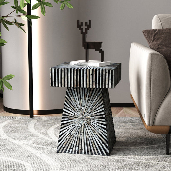 NNEDSZ PYRAMID MOTHER OF PEARL HAND MADE SIDE TABLE