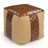 NNEDSZ GENUINE LEATHER AND CANVAS OTTOMAN