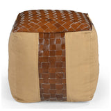 NNEDSZ GENUINE LEATHER AND CANVAS OTTOMAN