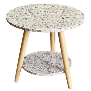 NNEDSZ MOTHER OF PEARL MOSAIC HARMONY TW0-TIERED SIDE TABLE