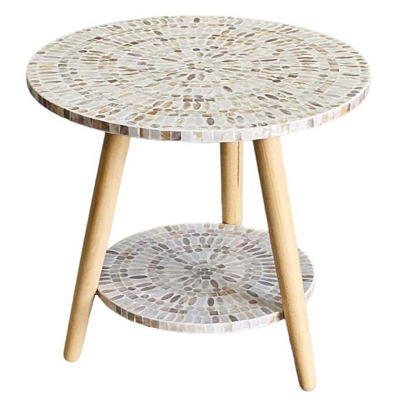 NNEDSZ MOTHER OF PEARL MOSAIC HARMONY TW0-TIERED SIDE TABLE