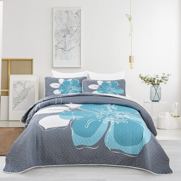NNEDSZ Vintage Delicate Teal floaral Pattern 3 Pc Bedspread & Pillow Cover Set