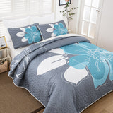 NNEDSZ Vintage Delicate Teal floaral Pattern 3 Pc Bedspread & Pillow Cover Set