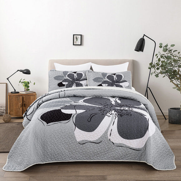 NNEDSZ Vintage Delicate Grey floaral Pattern 3 Pc Bedspread & Pillow Cover Set