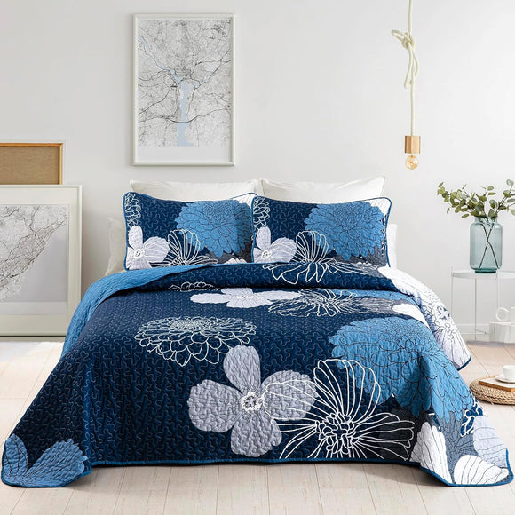 NNEDSZ Frosted Magnolia Chic blue 3 Pc Bedspread & Pillow Cover Set