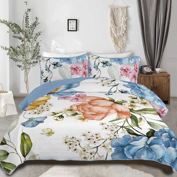 NNEDSZ Breezy Coastal Bloom Lightweight 3 Pc Bedspread & Pillow Cover Set