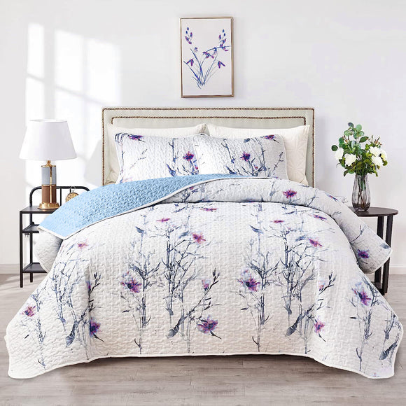 NNEDSZ Dreamy Floral Pastel Elegant 3 Pc Bedspread & Pillow Cover Set