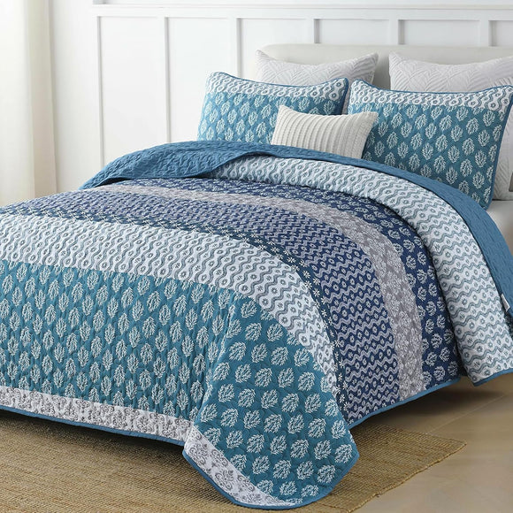 NNEDSZ Classic Hydrangea Soft Quilted 3 Pc Bedspread & Pillow Cover Set
