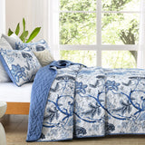 NNEDSZ Blossoming Peony Garden blue white 3 Pc Bedspread & Pillow Cover Set