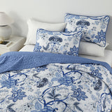 NNEDSZ Blossoming Peony Garden blue white 3 Pc Bedspread & Pillow Cover Set