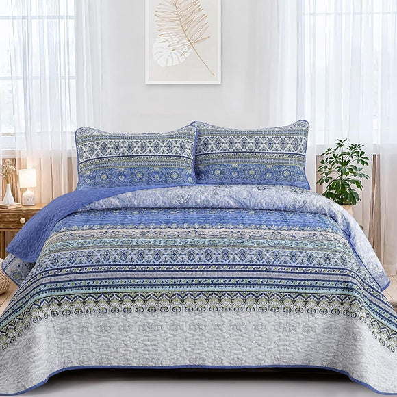 NNEDSZ Blue teak Sunrise Floral Lightweight 3 Pc Bedspread & Pillow Cover Set