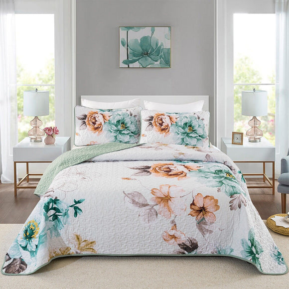 NNEDSZ Rustic Farmhouse Chic floral Cozy 3 Pc Bedspread & Pillow Cover Set