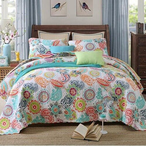 NNEDSZ Embroidered Regal Lily Pattern 3 Pc Bedspread & Pillow Cover Set
