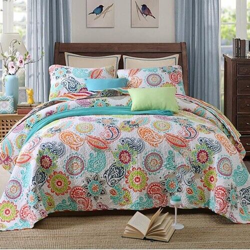 NNEDSZ Embroidered Regal Lily Pattern 3 Pc Bedspread & Pillow Cover Set