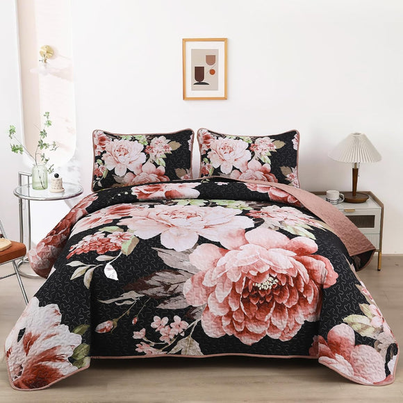 NNEDSZ Botanical Evergreen Floral Cozy 3 Pc Bedspread & Pillow Cover Set