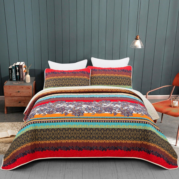 NNEDSZ Rusty Boho floral Chic 3 Pc Bedspread & Pillow Cover Set