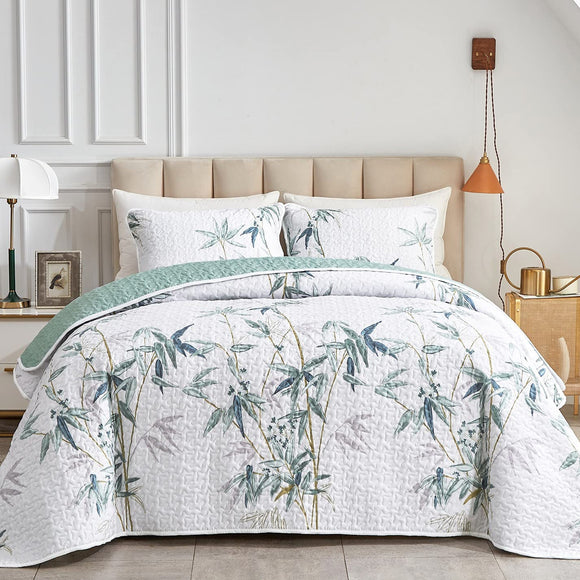 NNEDSZ Soft leafey bloom Quilted 3 Pc Bedspread & Pillow Cover Set