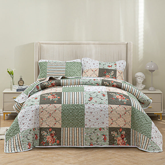 NNEDSZ Warm Cozy patchwork greem 3 Pc Bedspread & Pillow Cover Set