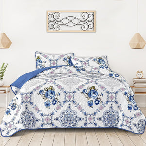 NNEDSZ Rich white blue Elegant 3 Pc Bedspread & Pillow Cover Set