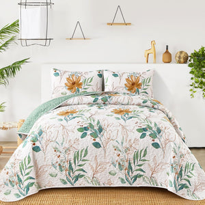 NNEDSZ Serene green Blossom Cozy 3 Pc Bedspread & Pillow Cover Set